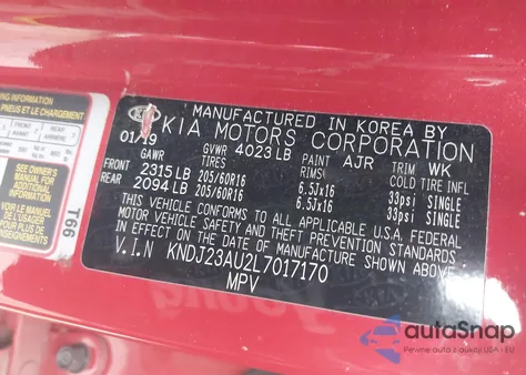 2020 Kia Soul S z USA, uszkodzony, nr VIN KNDJ23AU2L7017170